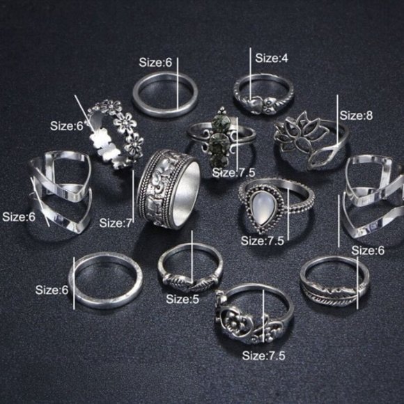Boho Chic Rings Antique Silver Style 13-Pcs - Picture 4 of 4